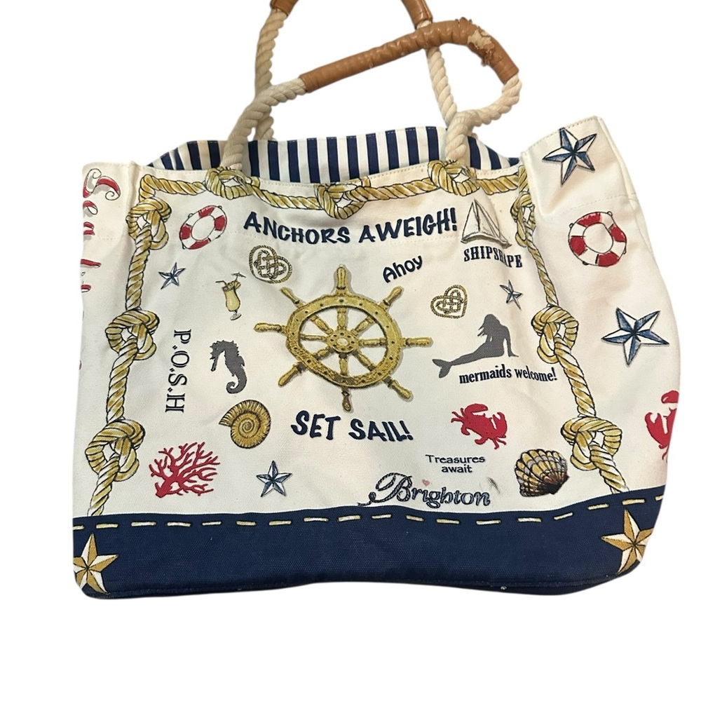Brighton Nautical Themed Tote Bag - White and Blue